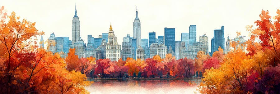 Foto Skyline Nova York Outono Central Park Aquarela