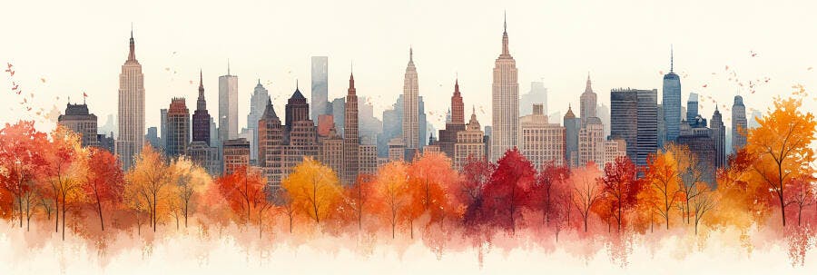 Foto Paisagem Urbana Outono Nova York Aquarela