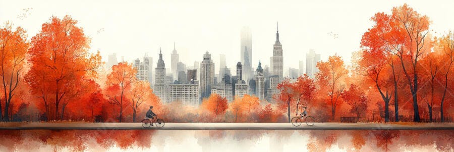 Paisagem Outono Cidade Nova York Aquarela Estilo