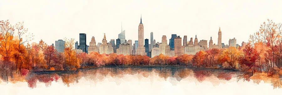 Paisagem Urbana Nova York Outono Aquarela