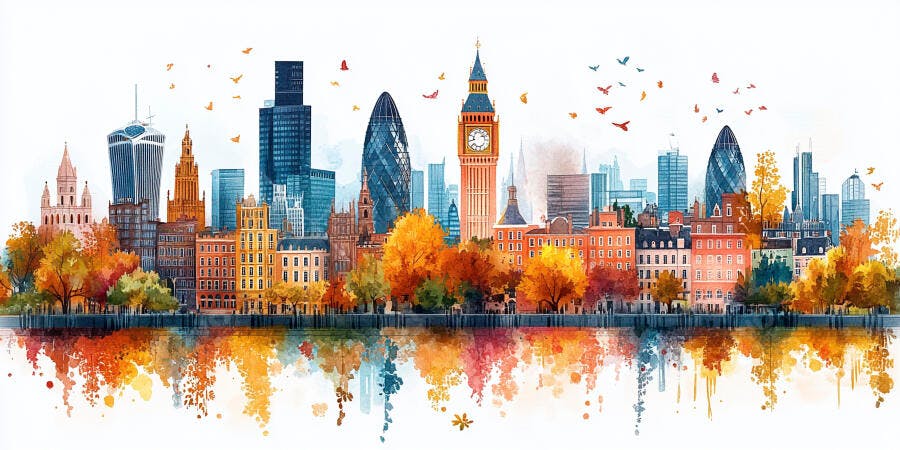 Ilustração Londres Outono Big Ben Aquarela Abstrata