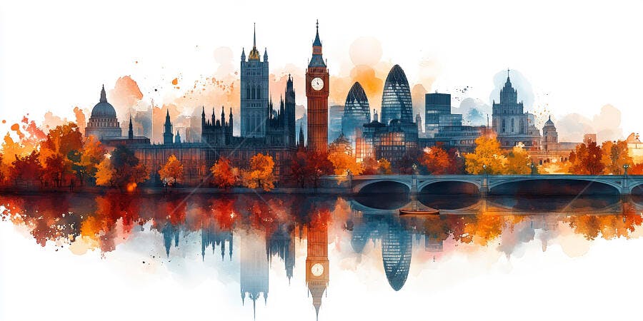 Foto Aquarela Londres Outono Big Ben Ponte Tâmisa