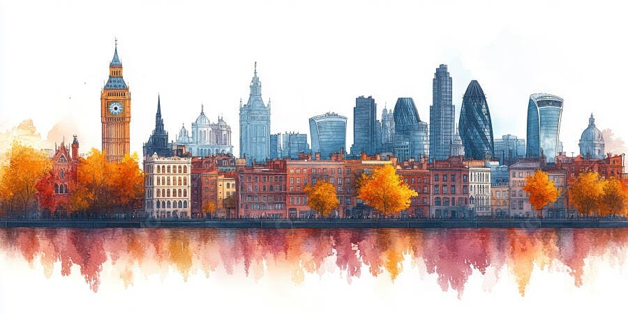 Ilustração Aquarela Skyline Londres Outono Big Ben