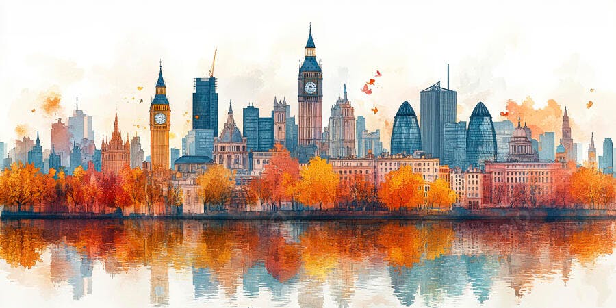 Foto Londres Outono Aquarela Rio Tâmisa Big Ben