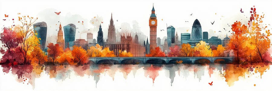 Paisagem Urbana Londres Outono Aquarela Big Ben