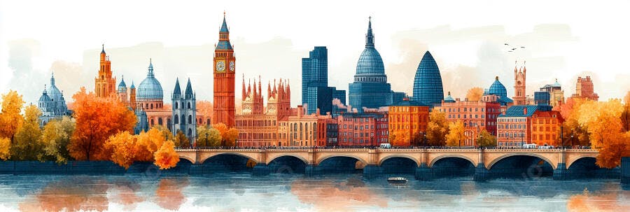 Foto Aquarela Londres Skyline Rio Tâmisa Outono