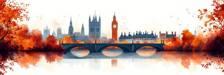 Ilustração Londres Big Ben Outono Aquarela