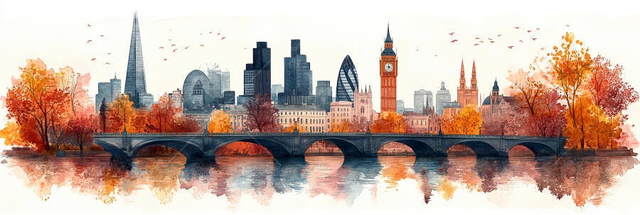 Ilustração Aquarela Londres Outono Ponte Rio Tâmisa