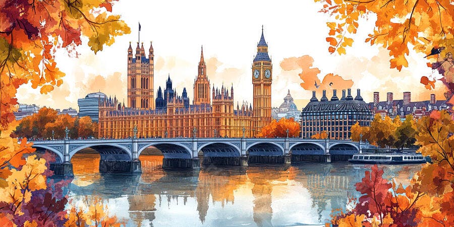 Ilustração Londres Outono Big Ben Ponte Westminster
