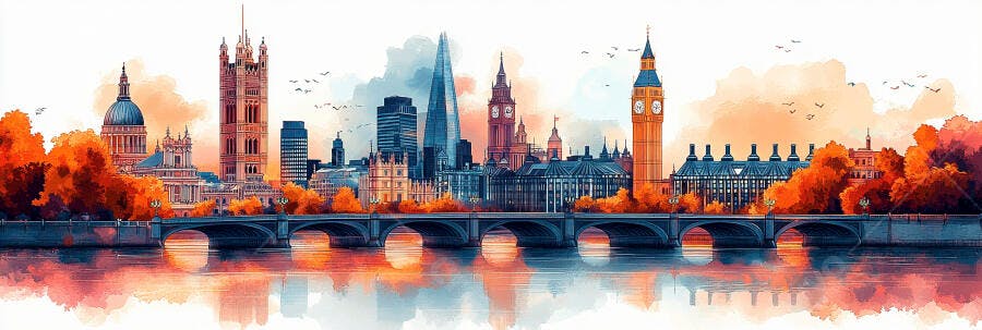 Ilustração Londres Aquarela Skyline Ponte Tâmisa