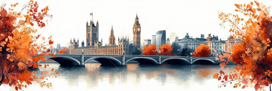Foto Londres Outono Big Ben Parlamento Folhas Laranjas