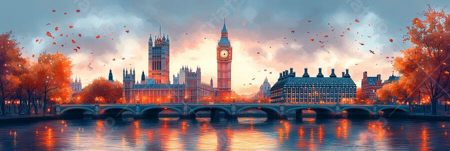 Foto Big Ben Londres Outono Pôr do Sol Rio Tâmisa