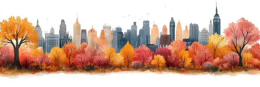 Paisagem Urbana Outono Aquarela Edifícios Árvores Coloridas