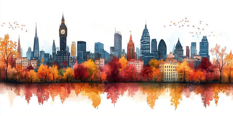 Foto Paisagem Urbana Outono Londres Árvores Coloridas Reflexo