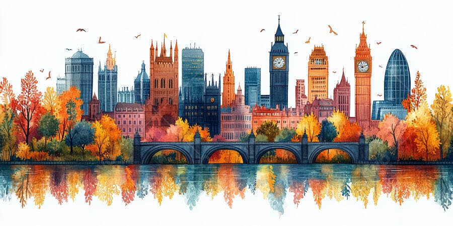 Foto Aquarela Londres Outono Rio Tâmisa Pontes