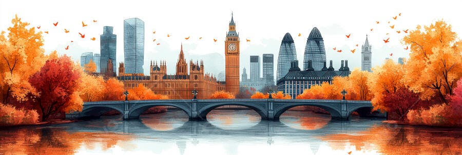 Ilustração Londres Outono Big Ben Ponte Tâmisa