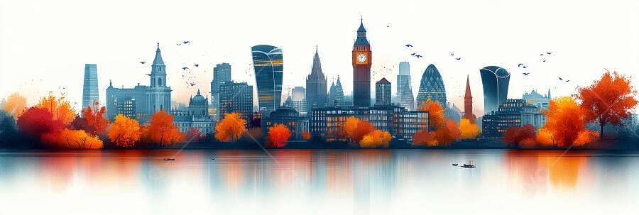 Skyline Londres Outono Rio Tâmisa Big Ben Ilustração