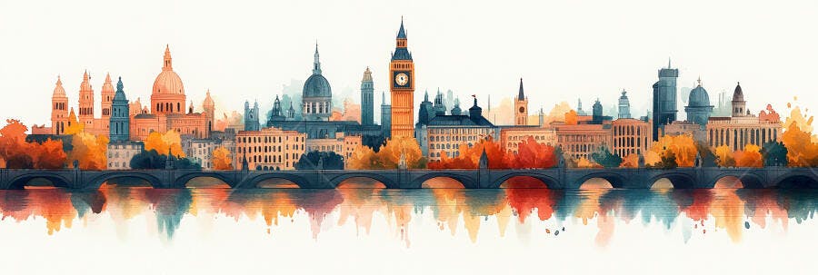 Skyline Londres Aquarela Pontes Edifícios Históricos