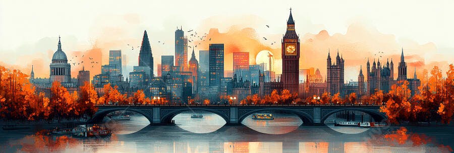 Foto Skyline Londres Rio Tâmisa Outono Pôr do Sol