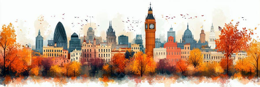 Paisagem Urbana Londres Outono Aquarela Big Ben