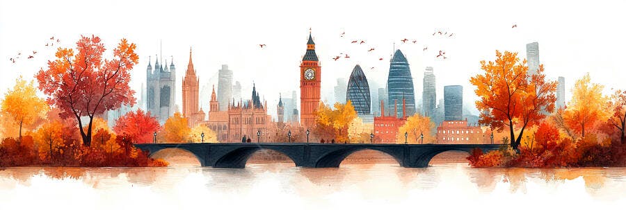 Foto Aquarela Londres Outono Big Ben Ponte Tâmisa