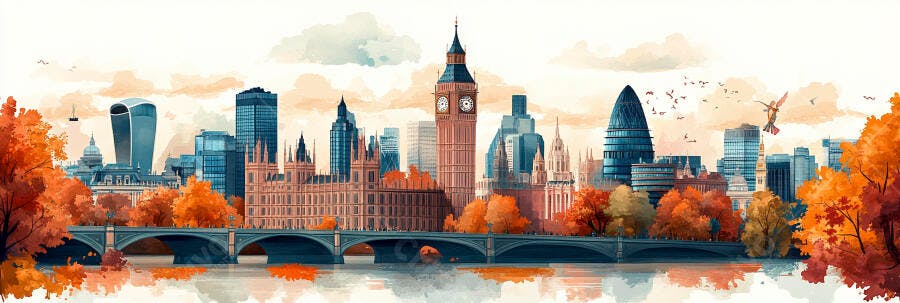 Foto Londres Outono Big Ben Parlamento Aquarela
