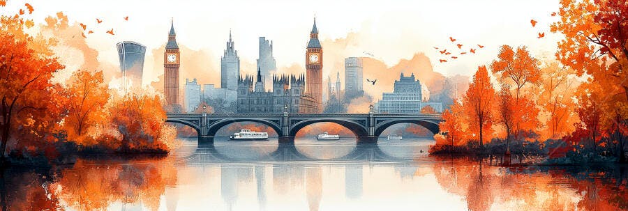 Ilustração Londres Outono Rio Tâmisa Big Ben Aquarela