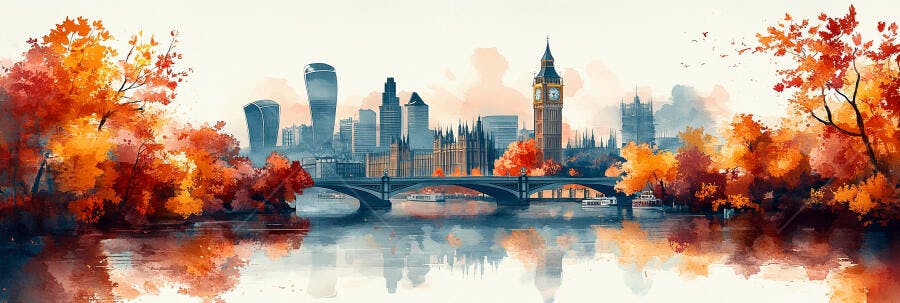 Foto Aquarela Londres Outono Big Ben Rio Tâmisa