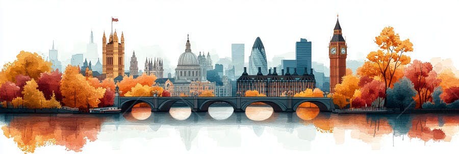 Ilustração Londres Outono Rio Tâmisa Pontes Big Ben