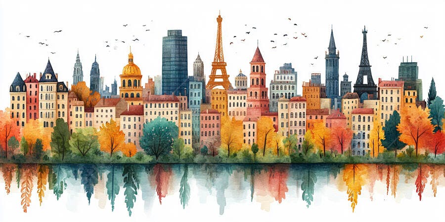 Paisagem Urbana Aquarela Outono Paris Torre Eiffel