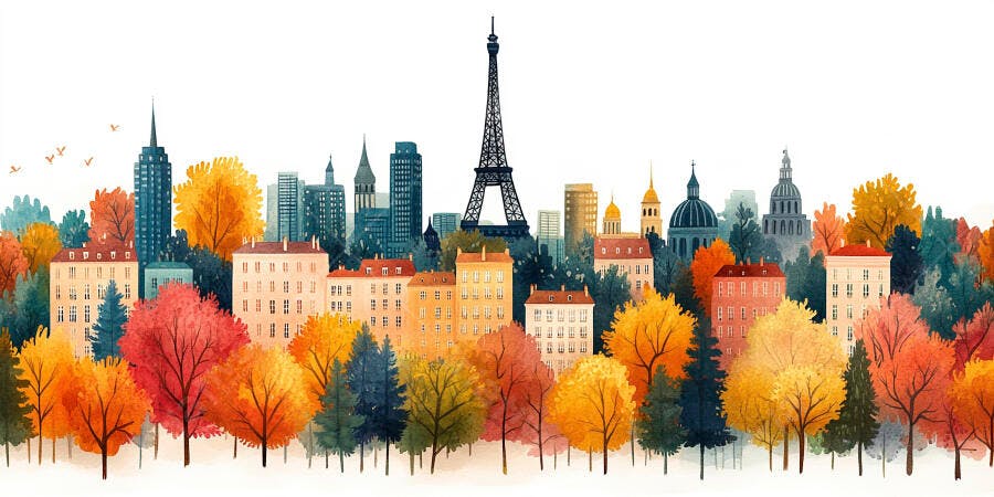 Ilustração Paris Outono Torre Eiffel Aquarela