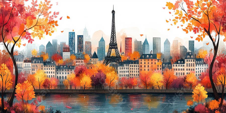 Foto Torre Eiffel Paris Outono Aquarela Rio Sena