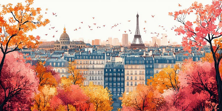 Paris Outono Torre Eiffel Edifícios Históricos Cidade Europeia