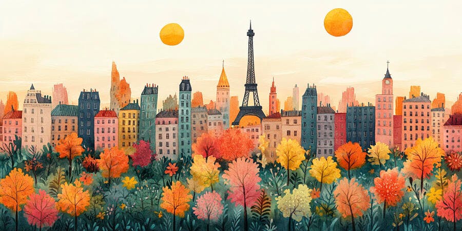 Ilustração Paris Outono Torre Eiffel Árvores Coloridas