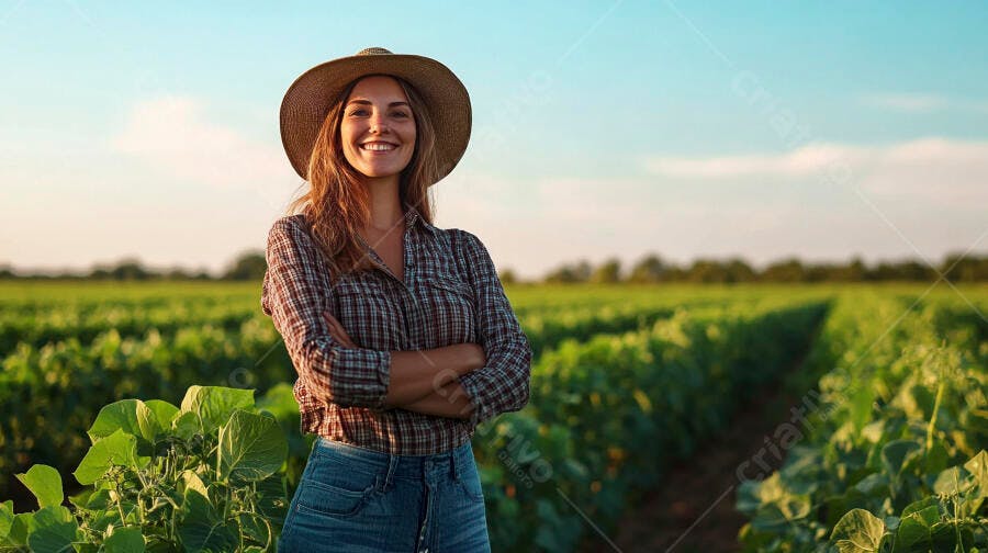 Foto Mulher Agricultora Sorrindo Campo Lavoura Rural