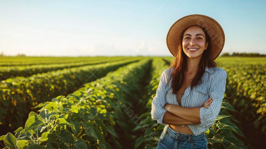 Foto Mulher Agricultora Sorrindo Campo Plantação Agronegócio