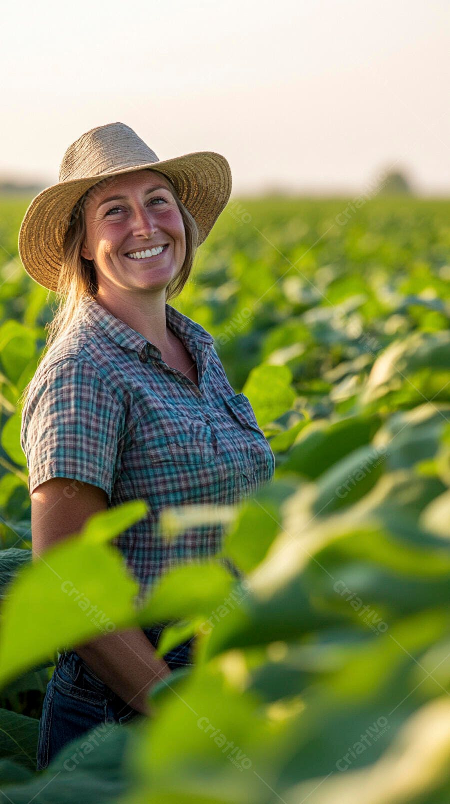 Foto Mulher Agricultora Sorrindo Campo de Soja Plantação