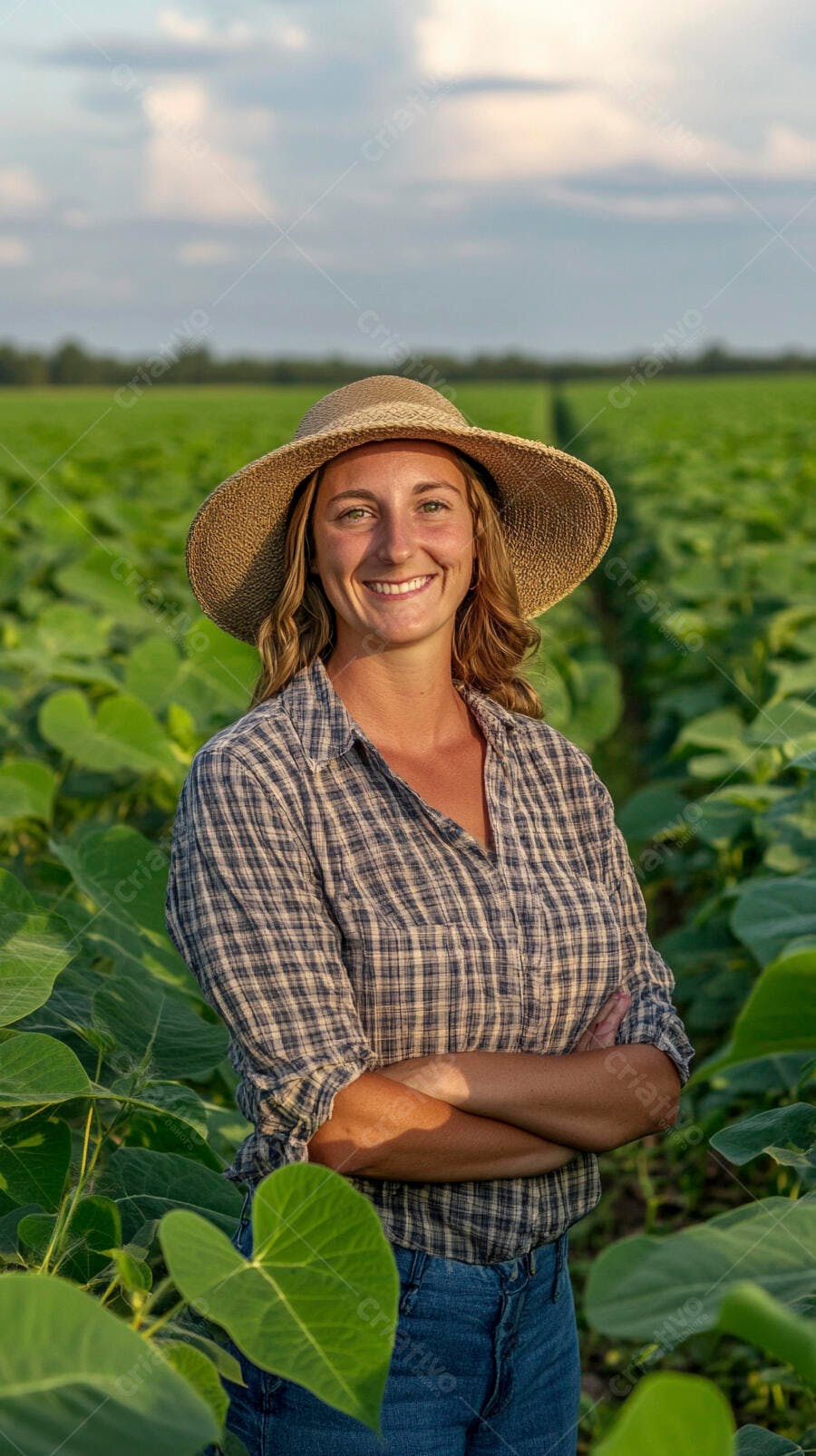 Foto Mulher Agricultora Sorrindo Campo de Plantação Rural