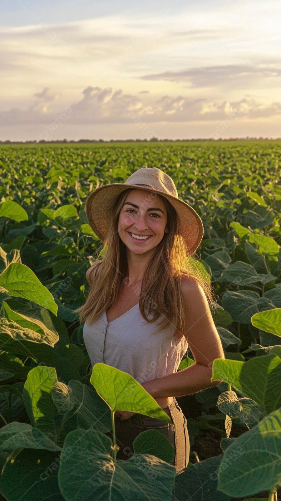 Foto Mulher Sorrindo Chapéu Campo Plantação Agronegócio