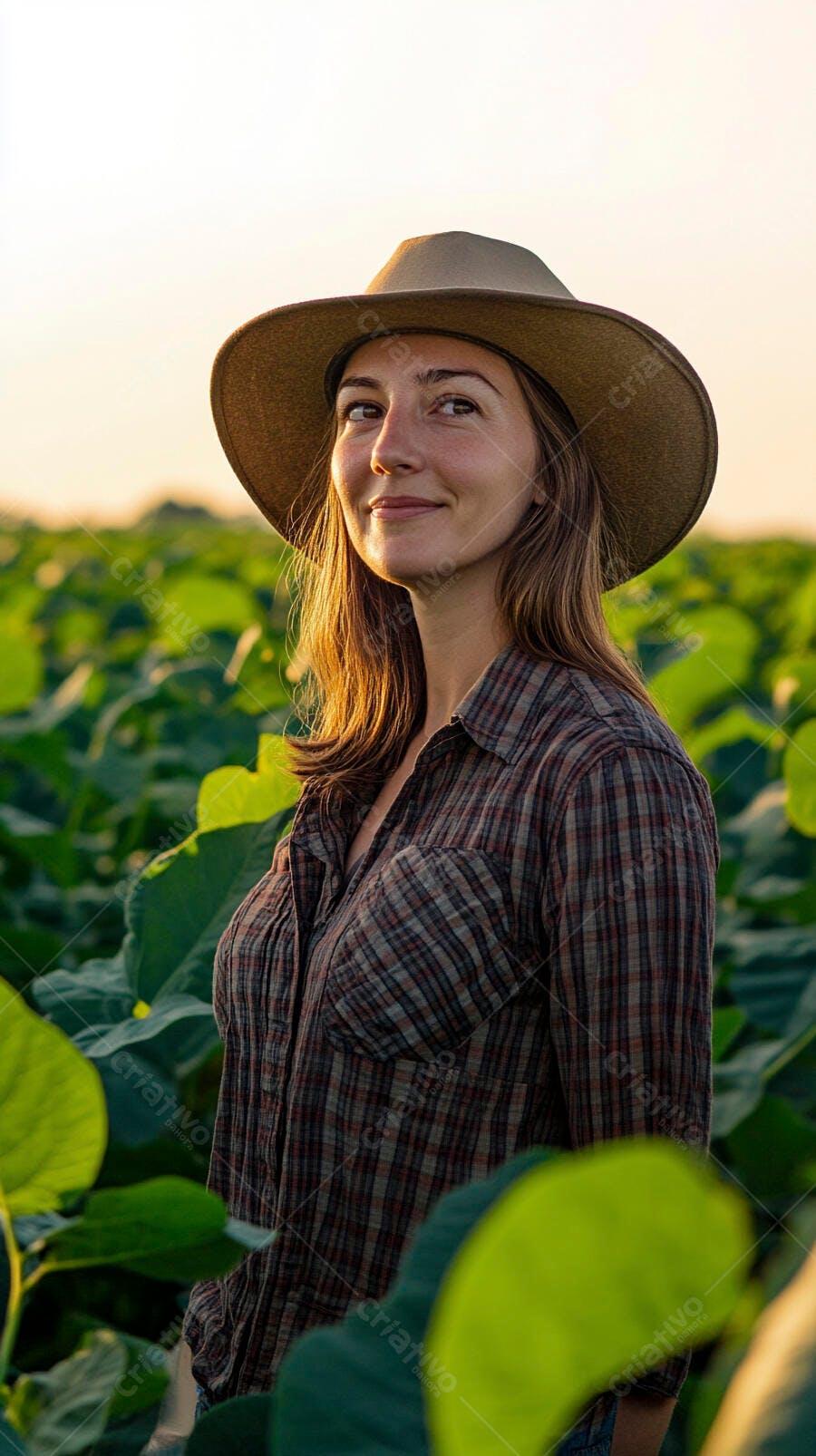 Foto Mulher Fazendeira Sorrindo Campo Agrícola Chapéu