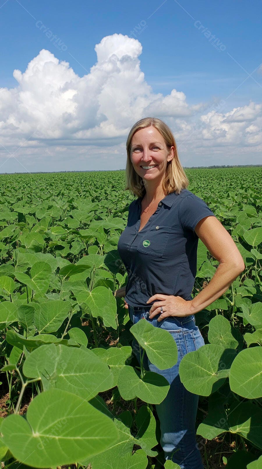 Foto Mulher Agrônoma Sorrindo Campo de Soja Dia Ensolarado