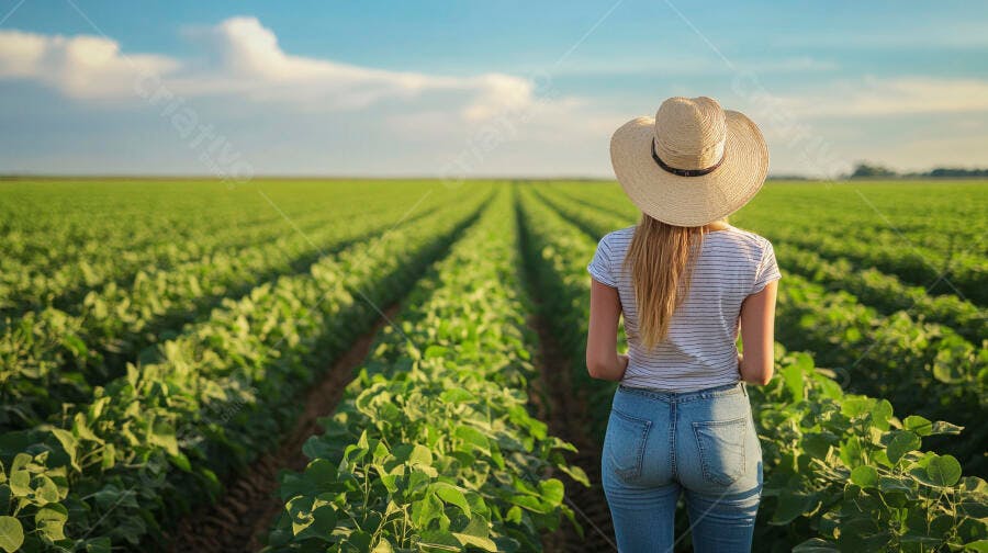 Foto Mulher Agricultora Chapéu Campo Plantação Agronegócio