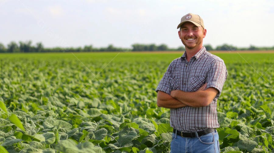 Foto Fazendeiro Sorrindo Campo Agrícola Plantio Lavoura