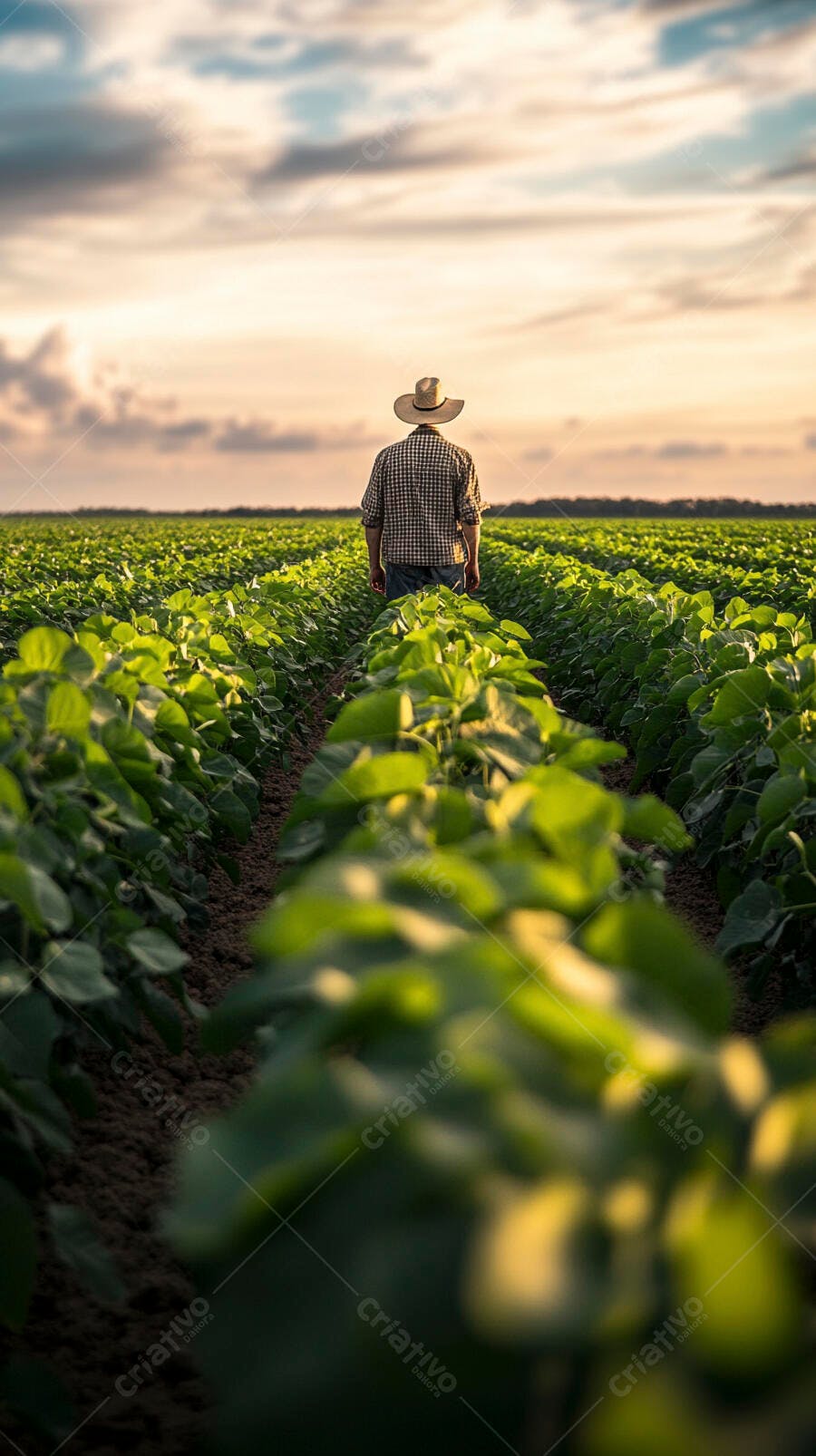 Foto Agricultor Campo de Soja Pôr do Sol Agronegócio