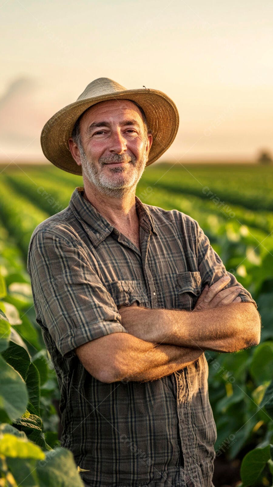 Foto Agricultor Sorrindo Chapéu Palha Campo Plantação