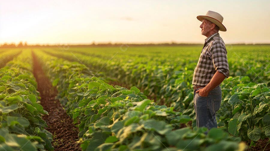 Foto Fazendeiro Homem Idoso Chapéu Campo Agrícola Pôr do Sol
