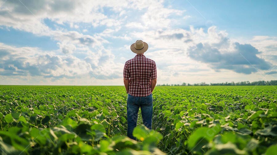 Foto Agricultor Homem Chapéu Observando Plantação Campo Aberto