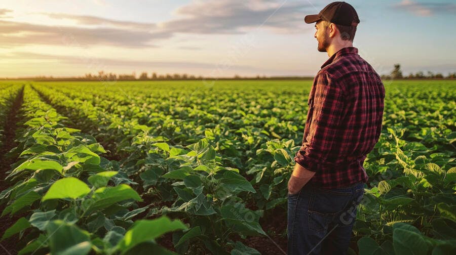 Foto Agricultor Jovem Campo Agrícola Pôr do Sol
