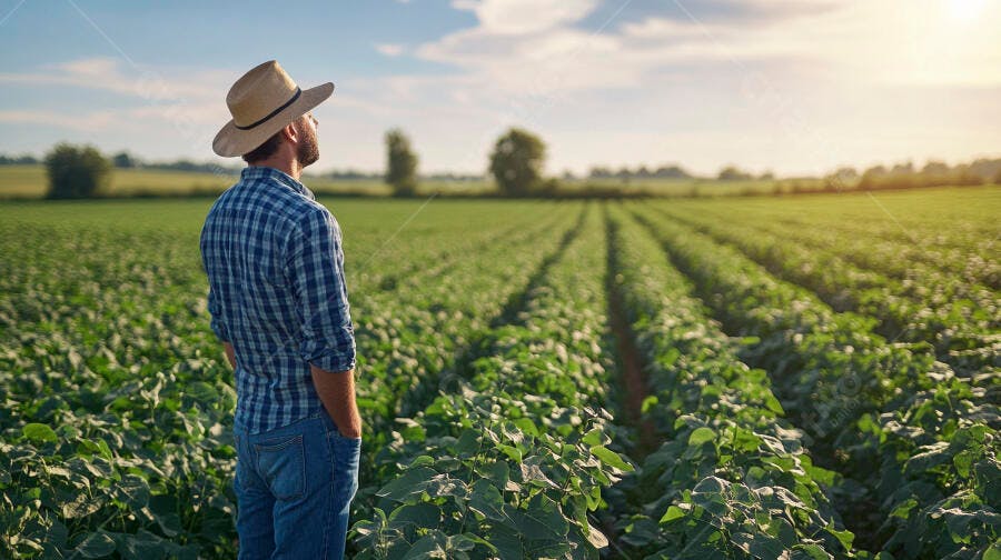 Foto Fazendeiro Homem Chapéu Observando Plantação Campo Aberto