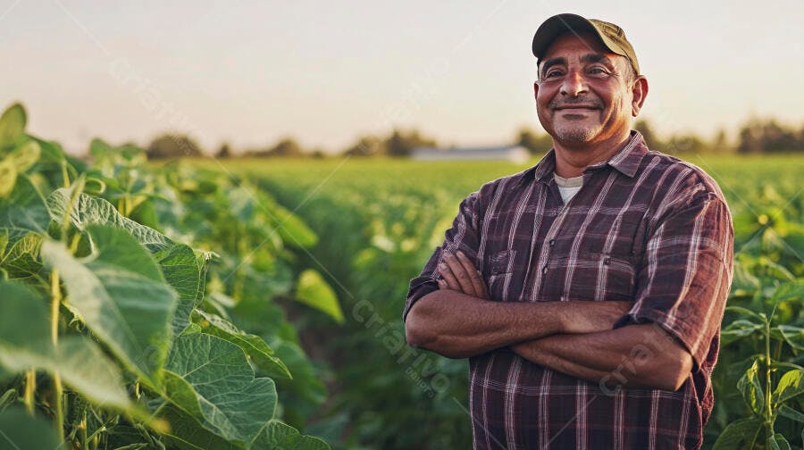 Foto Agricultor Homem Sorrindo Braços Cruzados Campo Lavoura